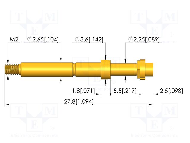 Test needle; Spring compression: 4mm; 5mm; 8A; CuBe; gold-plated