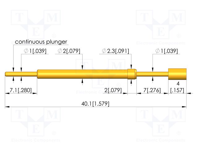 Test needle; Spring compression: 5.6mm; 7mm; 8A; CuBe; gold-plated