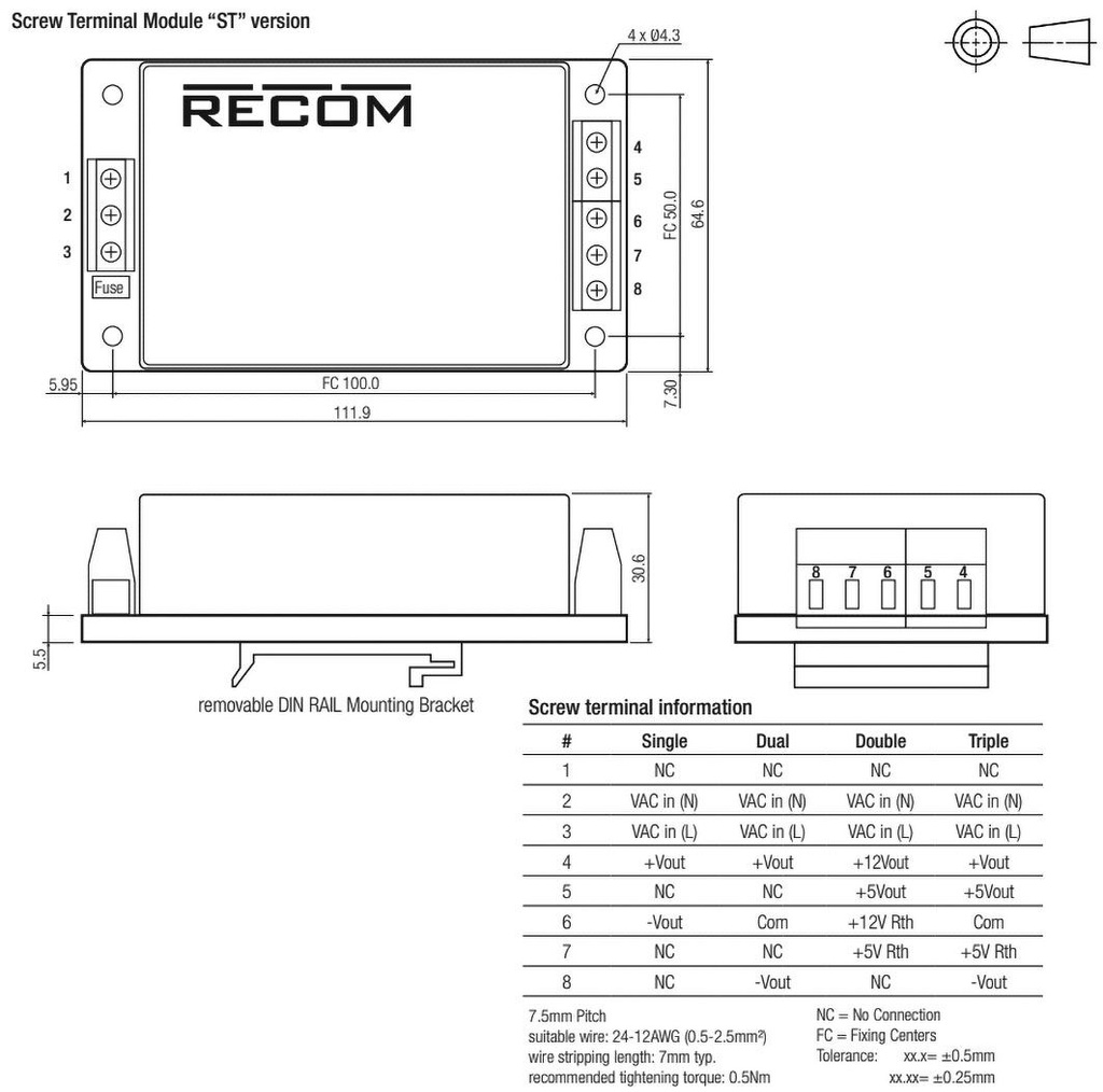 Converter: AC/DC; 30W; Uout: 5VDC; Iout: 6A; 79%; Series: RAC30-A