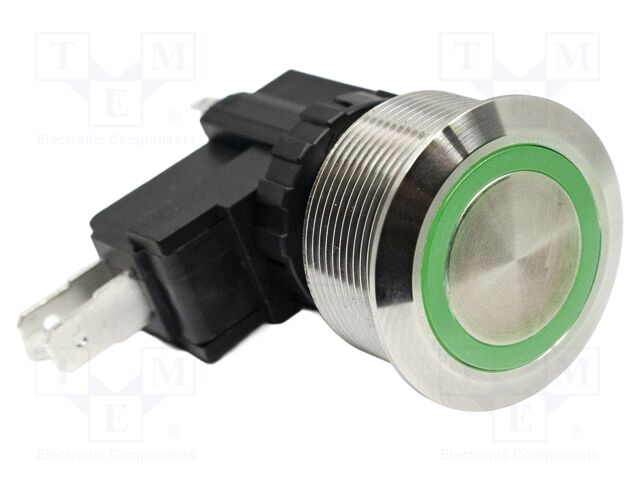 PB SWITCH, SPDT, 15A/250V, 22MM, ILL GRN