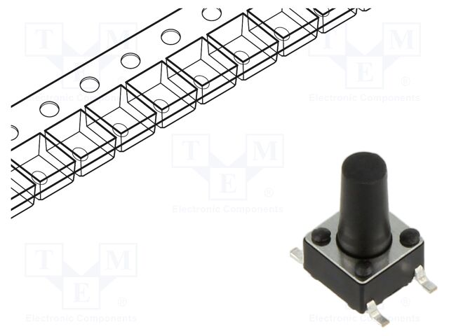 Microswitch TACT; SPST; Pos: 2; 0.05A/12VDC; SMT; 2.45N; 6x6x3.5mm