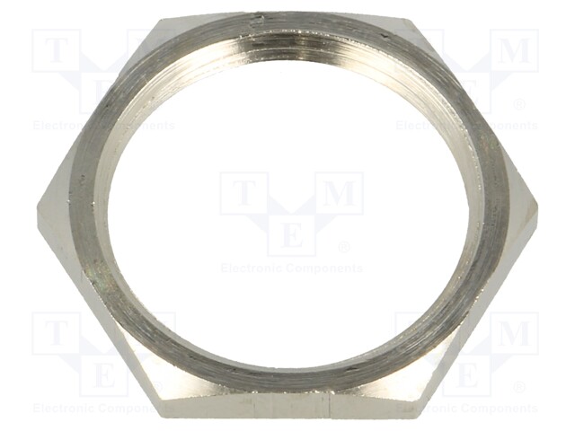 Nut; PG16; brass; nickel; 26mm; Thread: PG
