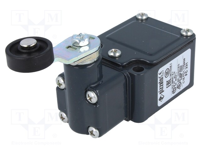 Limit switch; lever R 40mm, plastic roller Ø20mm; NO + NC; 6A