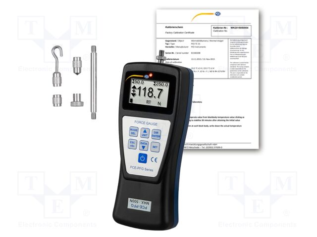 Meter: hardness; 0÷500N; USB B; Measurement memory: 100; IP54; 36h