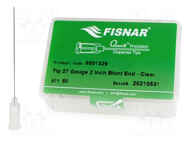 Needle: steel; 2"; Size: 27; straight; 200um; Body: semi-transparent