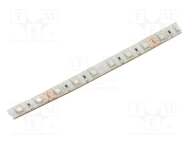 LED tape; RGB; 5050; LED/m: 60; 10.5mm; white PCB; IP65; 120°; 24VDC