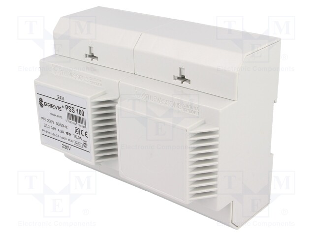 Transformer: safety; 100VA; 230VAC; 24V; IP30; Mounting: DIN; 2.2kg