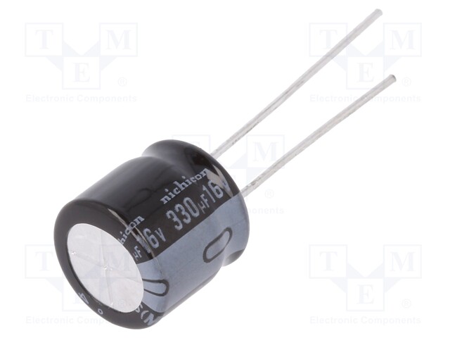 Capacitor: electrolytic; THT; 330uF; 16VDC; Ø10x9mm; Pitch: 5mm