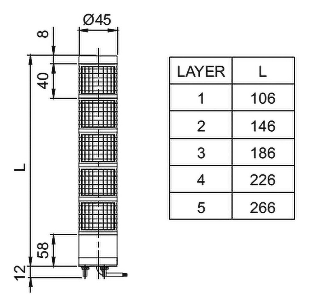 Signaller: signalling column; continuous light; Usup: 24VDC; LED