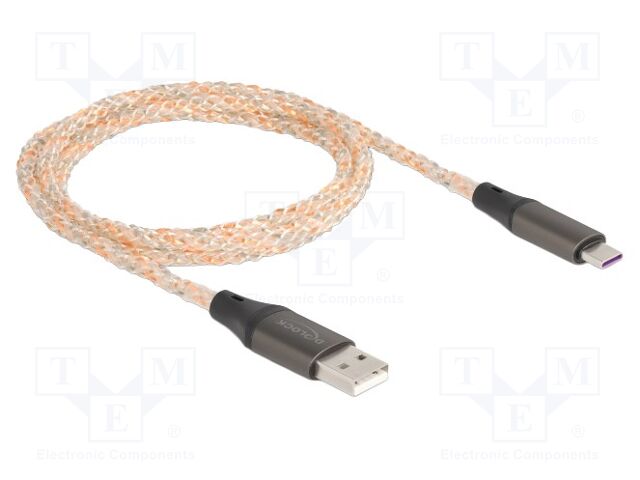 Cable; USB A plug,USB C plug; 1m; transparent; 22AWG,30AWG; metal