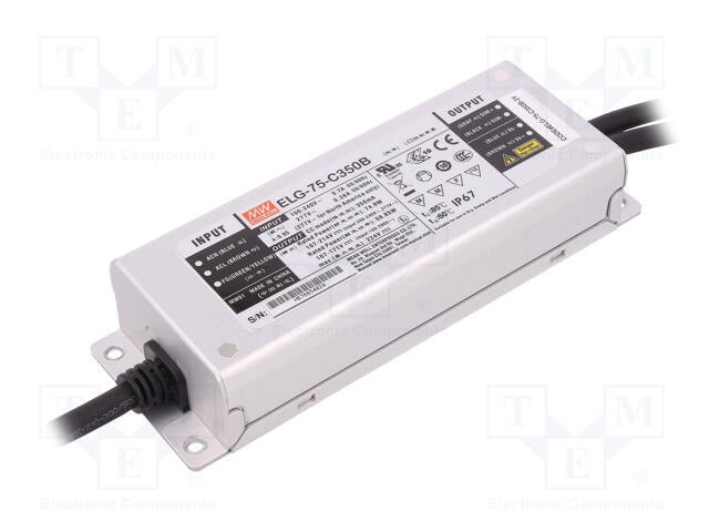 Power supply: switched-mode; LED; 75W; 107÷214VDC; 350mA; IP67