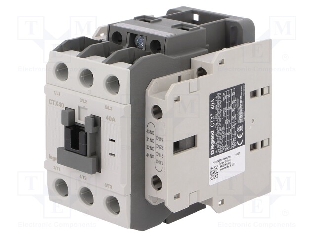 Contactor: 3-pole; NO x3; Auxiliary contacts: NC x2,NO x2; 230VAC