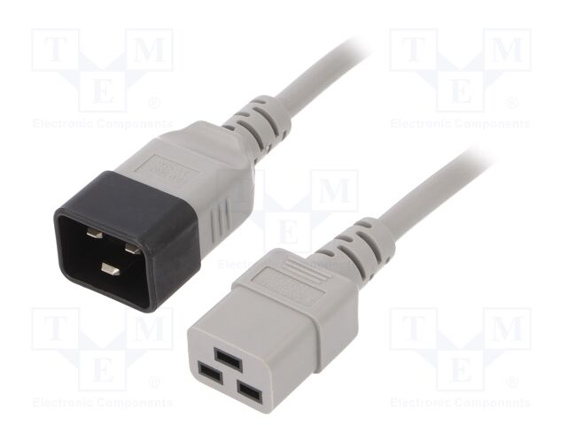 Cable; 3x1.5mm2; IEC C19 female,IEC C20 male; PVC; 1m; grey; 16A