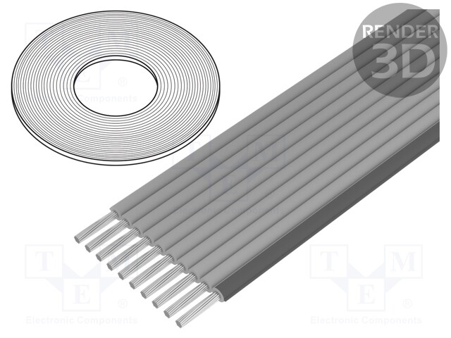 Wire: ribbon; 1.27mm; stranded; Cu; 10x26AWG; unshielded; TPE; grey
