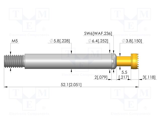 Test needle; Spring compression: 4.4mm; 5.5mm; 100A; CuBe; Ø: 6mm