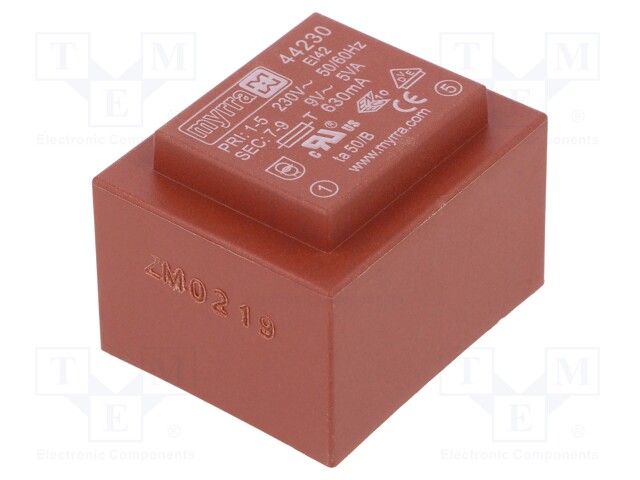 Transformer: encapsulated; 5VA; 230VAC; 9V; 556mA; Mounting: PCB