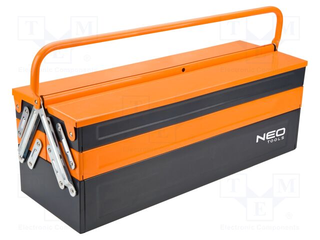 Chest; tool case; black-orange; metal; 620x240x210mm; 30kg