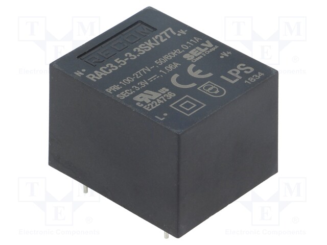 Converter: AC/DC; 3.5W; Uout: 3.3VDC; Iout: 1.06A; 77%; Mounting: PCB