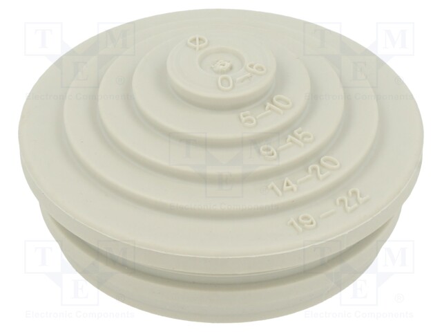 Grommet; elastomer thermoplastic TPE; light grey; Øcable: 0÷22mm