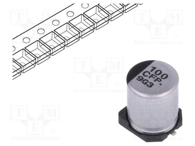 Capacitor: electrolytic; low impedance; 100uF; 16VDC; Case: D8