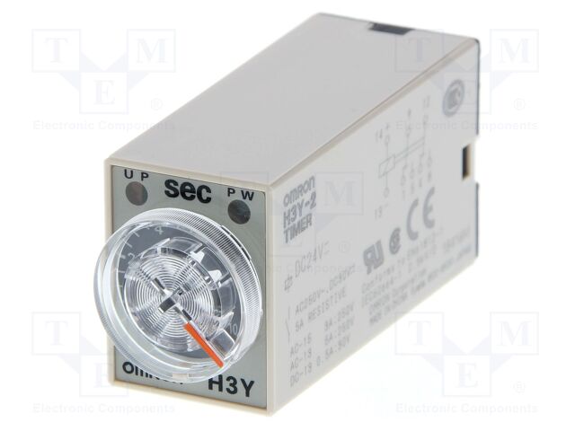 Timer; 0,5s÷10s; DPDT; 250VAC/5A; 24VDC; H3Y; socket; -10÷50°C; IP40