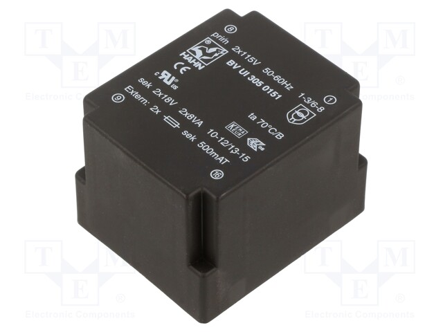 Transformer: encapsulated; 16VA; 115/115VAC; 18V; 18V; 444mA; 444mA