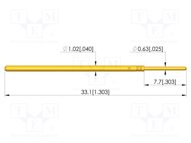Test needle; Spring compression: 4.3mm; 6.35mm; CuBe; gold-plated