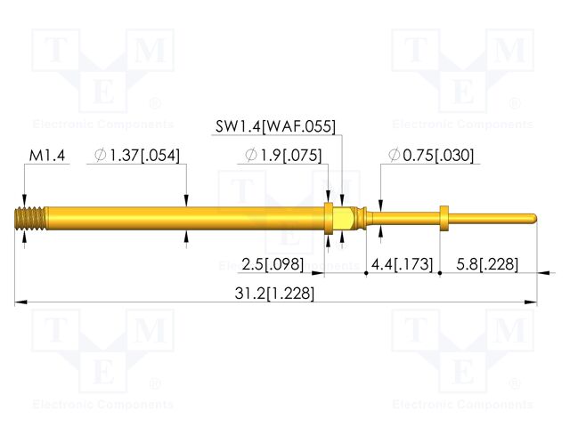 Test needle; Spring compression: 3.5mm; 4.4mm; 5A; CuBe; Ø: 0.6mm