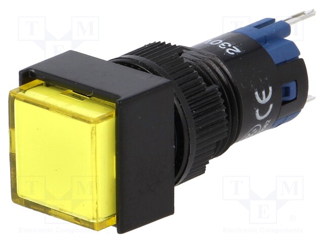 Switch: push-button; Pos: 2; SPDT; 0.5A/250VAC; 1A/24VDC; yellow