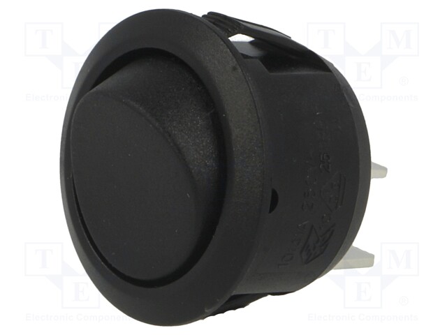 ROCKER; SPST; Pos: 2; (ON)-OFF; 6A/250VAC; black; none; Body: black