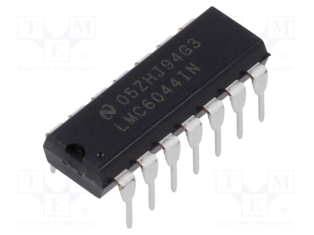 Operational Amplifier, 4 Amplifier, 100 kHz, 0.02 V/µs, 4.5V to 15.5V, DIP, 14 Pins