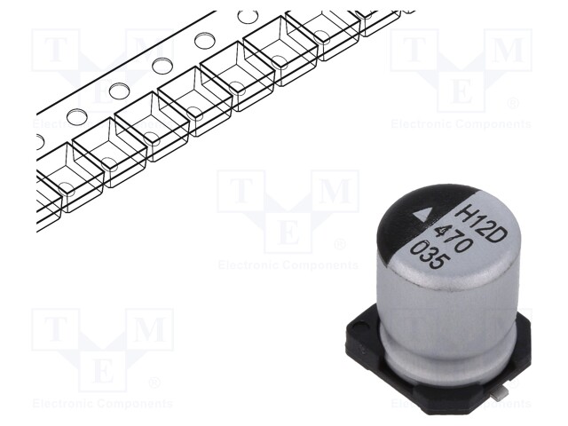 Capacitor: electrolytic; SMD; 47uF; 35VDC; Ø6.3x8mm; 1000h; 110mA