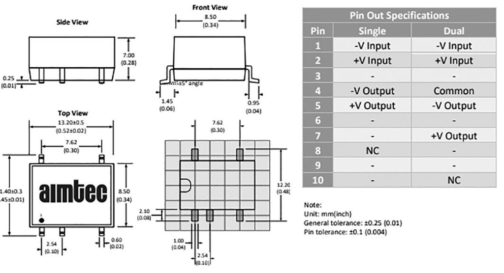 Converter: DC/DC; 1W; Uin: 2.97÷3.63V; Uout: 5VDC; SMD; 1.4g; SMD