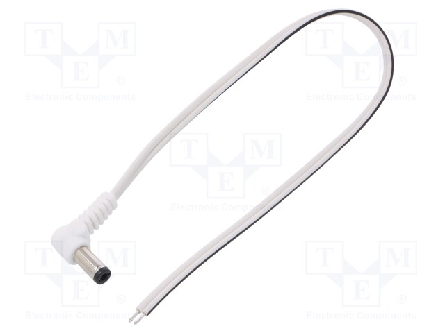 Cable; wires,DC 5,5/2,5 plug; angled; 0.5mm2; white; 0.2m