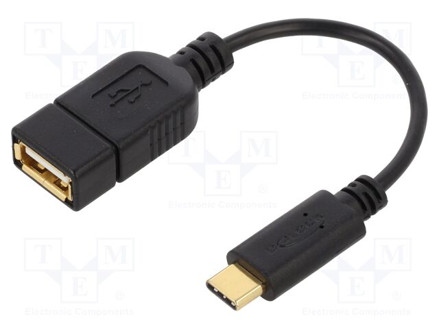 Cable; USB 2.0; USB A socket,USB C plug; 0.15m; black; 480Mbps