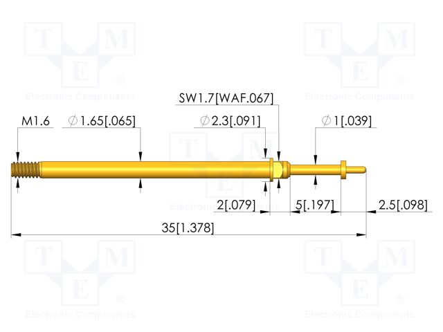 Test needle; Spring compression: 4mm; 5mm; 5A; CuBe; gold-plated