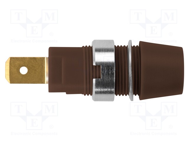 Socket; 4mm banana; 32A; 1kV; brown; gold-plated; screw; insulated