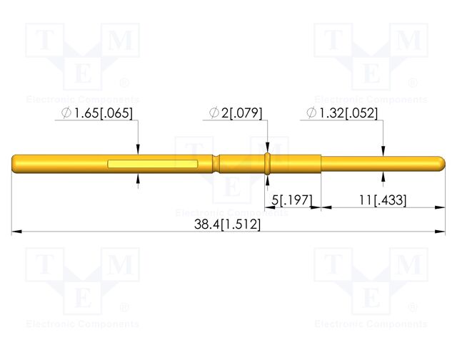 Test needle; Spring compression: 6.4mm; 8mm; CuBe; gold-plated