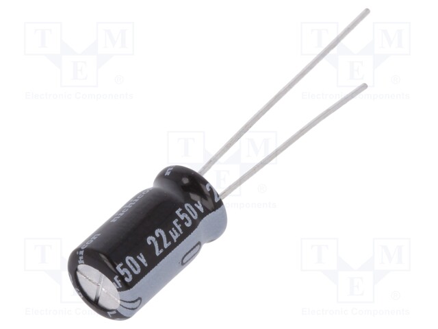 Capacitor: electrolytic; THT; 22uF; 50VDC; Ø6.3x11mm; Pitch: 2.5mm