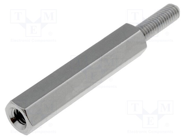 Screwed spacer sleeve; Int.thread: M3; 25mm; Ext.thread: M3; brass