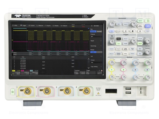 Oscilloscope: mixed signal; Channels: 4; Band: 200MHz; 125Mpts/ch
