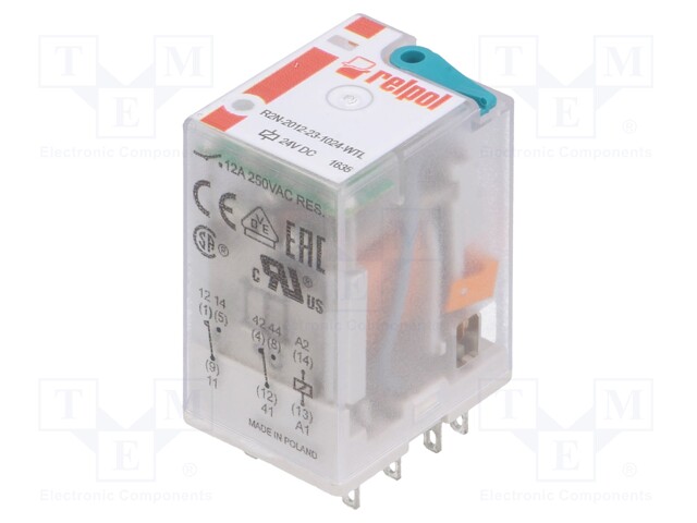 Relay: electromagnetic; DPDT; Ucoil: 24VDC; 12A/250VAC; 12A/24VDC