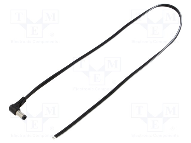 Cable; wires,DC 5,5/2,1 plug; angled; 0.5mm2; black; 0.5m