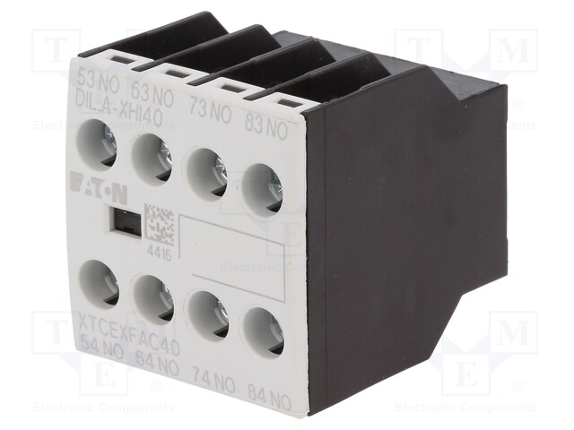 Auxiliary contacts; Leads: screw terminals; Mounting: front