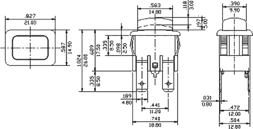 Switch: push-button; Pos: 2; DPST-NO; 16A/250VAC; OFF-ON; red; 230V