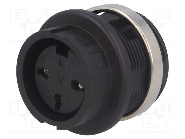 Socket; DIN; female; PIN: 3; for panel mounting,screwed; soldering