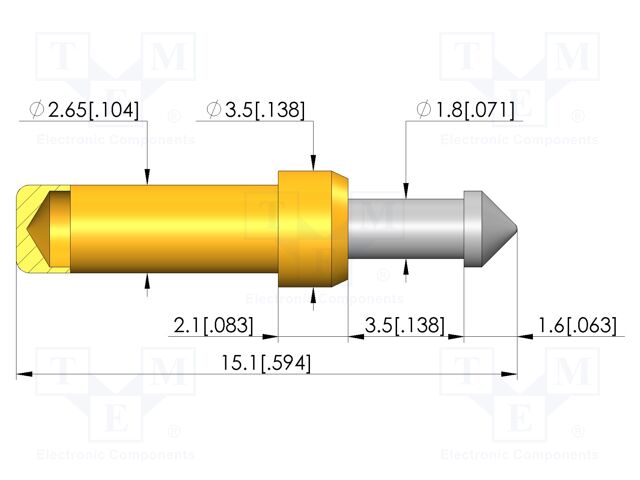 Test needle; Spring compression: 2.8mm; 3.5mm; 8A; CuBe; Ø: 2.3mm