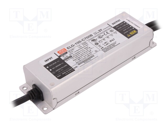 Power supply: switched-mode; LED; 100.1W; 71÷143VDC; 700mA; IP67