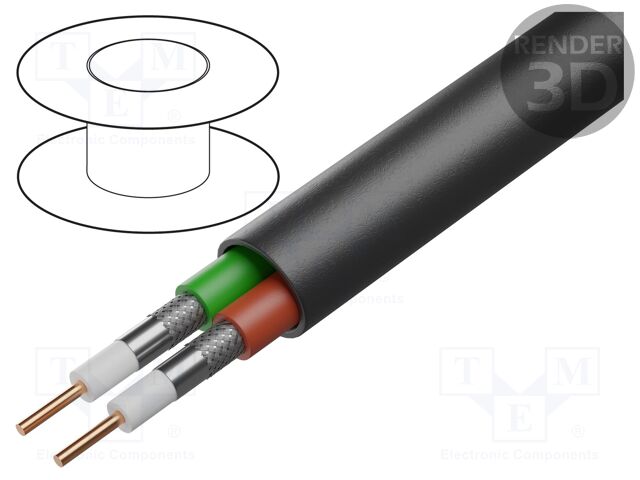 Wire: coaxial; RG6/U; 2x18AWG; wire; Cu; PVC; black; 152m; 500ft