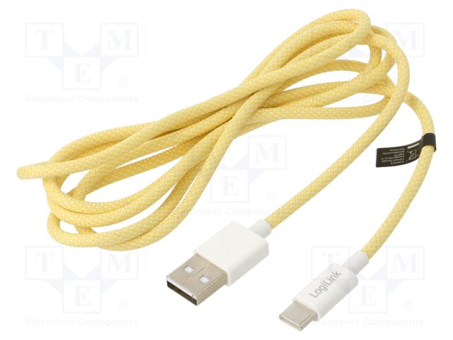 Cable; USB 2.0; USB A plug,USB C plug; 1.5m; yellow; 480Mbps; 60W
